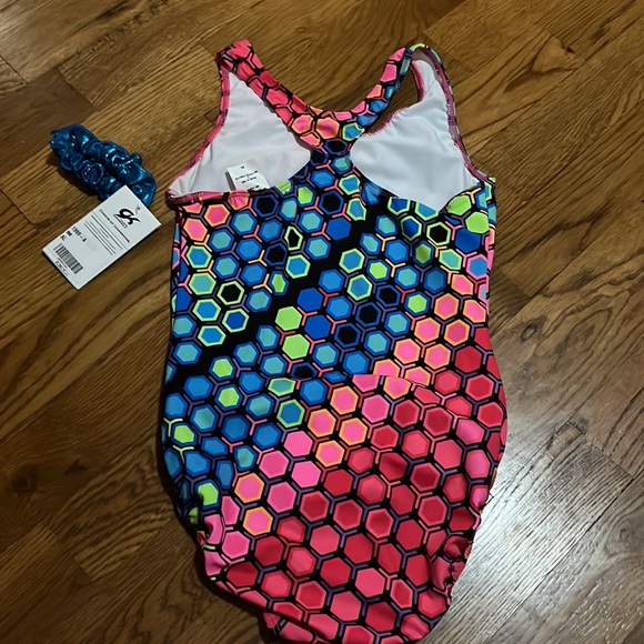 NWT multi color neon GK gymnastics tumbling dance leotard w/Scrunchie sz AL - Picture 7 of 9